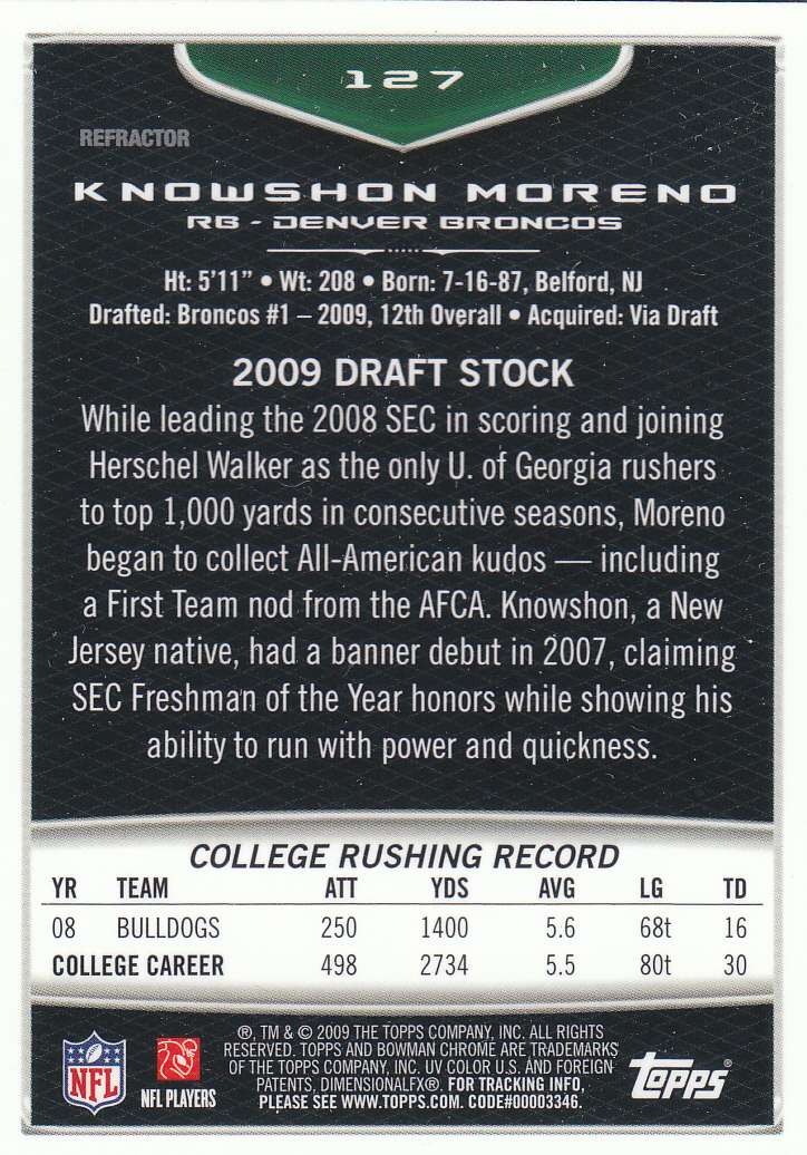 2009 Bowman Chrome Football Part 2 Parallel Refractors Cards - Picture 143 of 217