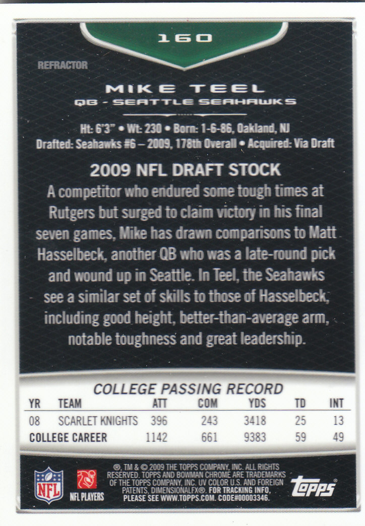 2009 Bowman Chrome Football Part 2 Parallel Refractors Cards - Picture 171 of 217