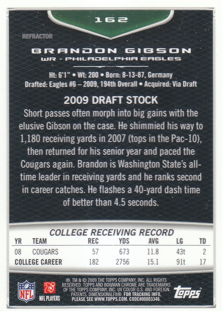 2009 Bowman Chrome Football Part 2 Parallel Refractors Cards - Picture 173 of 217