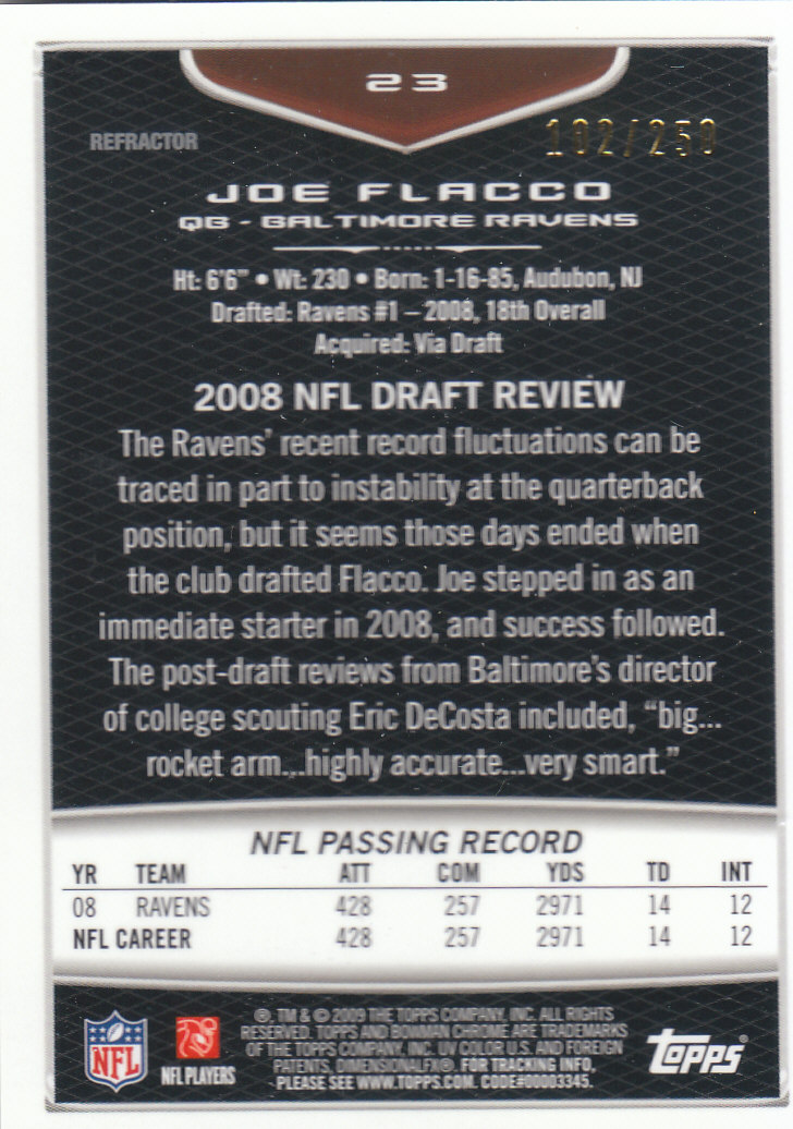 2009 Bowman Chrome Football Part 2 Parallel Refractors Cards - Picture 187 of 217