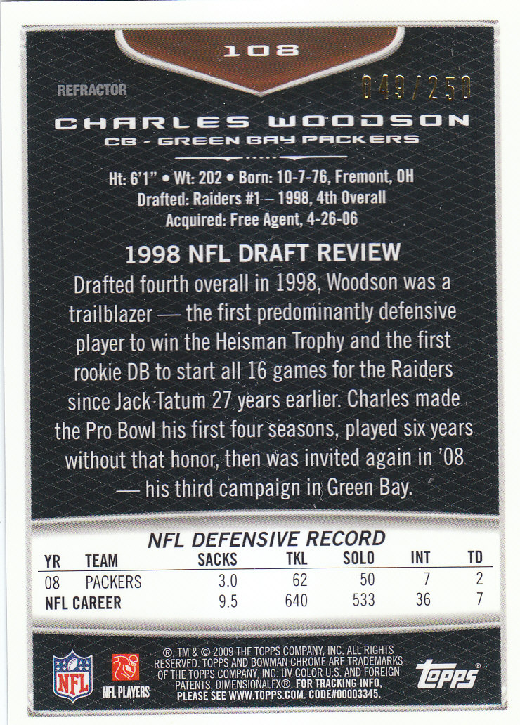 2009 Bowman Chrome Football Part 2 Parallel Refractors Cards - Picture 201 of 217