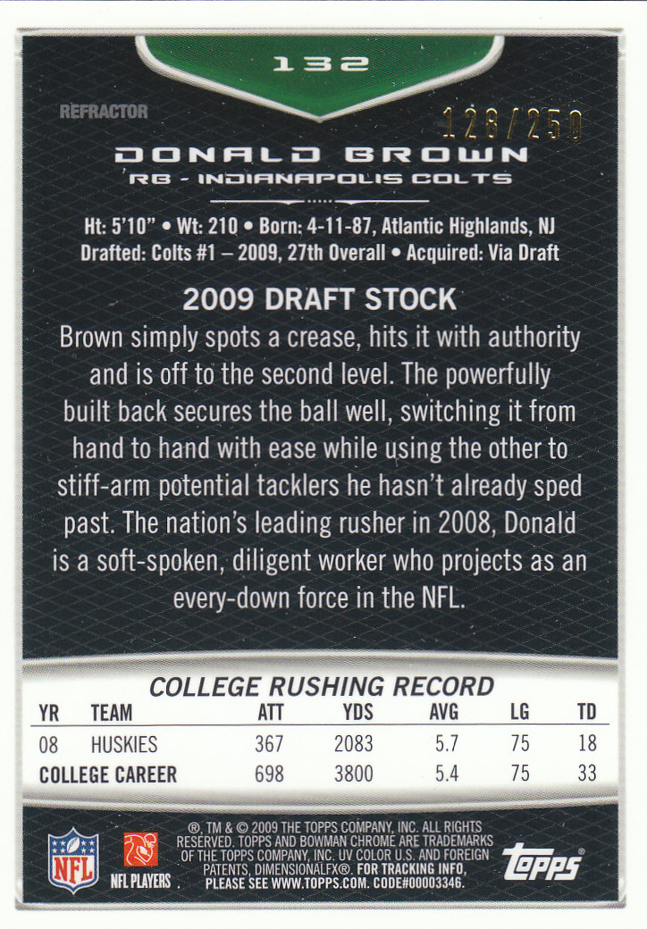 2009 Bowman Chrome Football Part 2 Parallel Refractors Cards - Picture 209 of 217