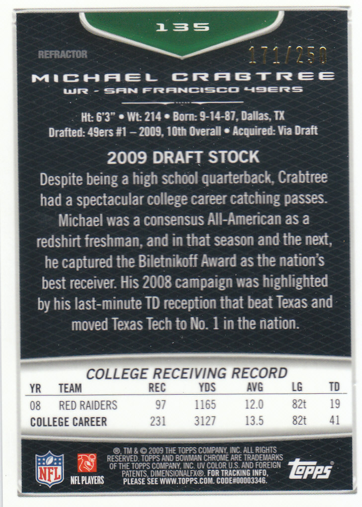 2009 Bowman Chrome Football Part 2 Parallel Refractors Cards - Picture 211 of 217