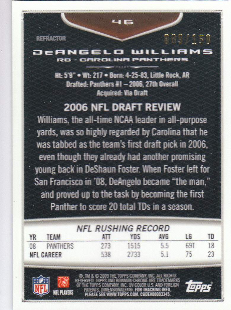 2009 Bowman Chrome Football Part 2 Parallel Refractors Cards - Picture 7 of 217