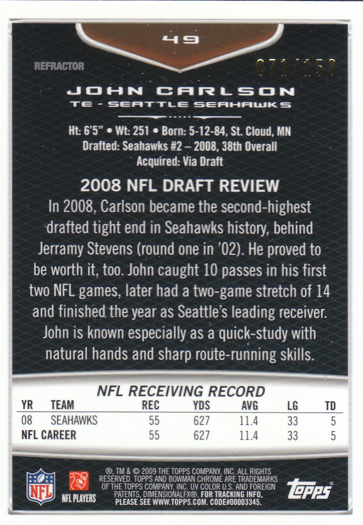 2009 Bowman Chrome Football Part 2 Parallel Refractors Cards - Picture 9 of 217