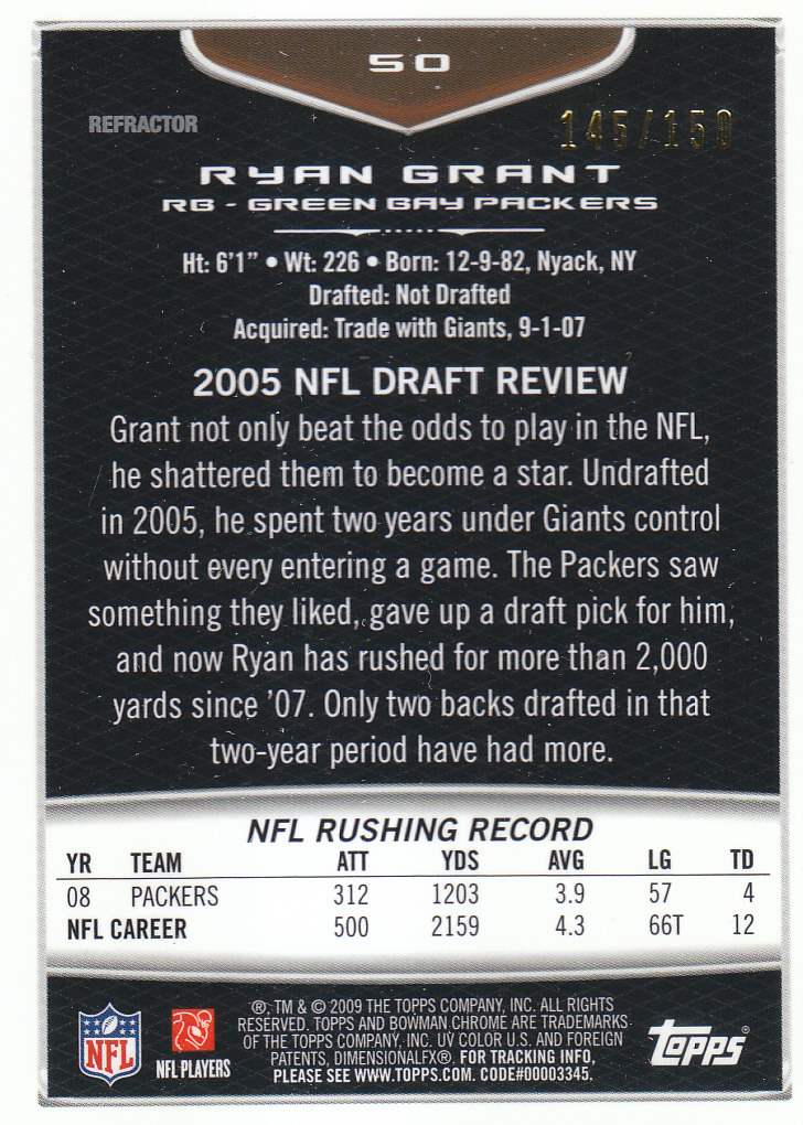 2009 Bowman Chrome Football Part 2 Parallel Refractors Cards - Picture 11 of 217