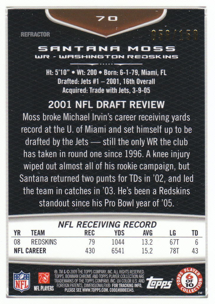 2009 Bowman Chrome Football Part 2 Parallel Refractors Cards - Picture 13 of 217