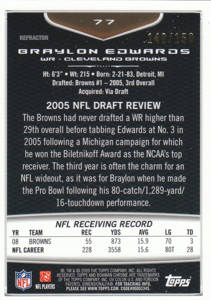 2009 Bowman Chrome Football Part 2 Parallel Refractors Cards - Picture 15 of 217