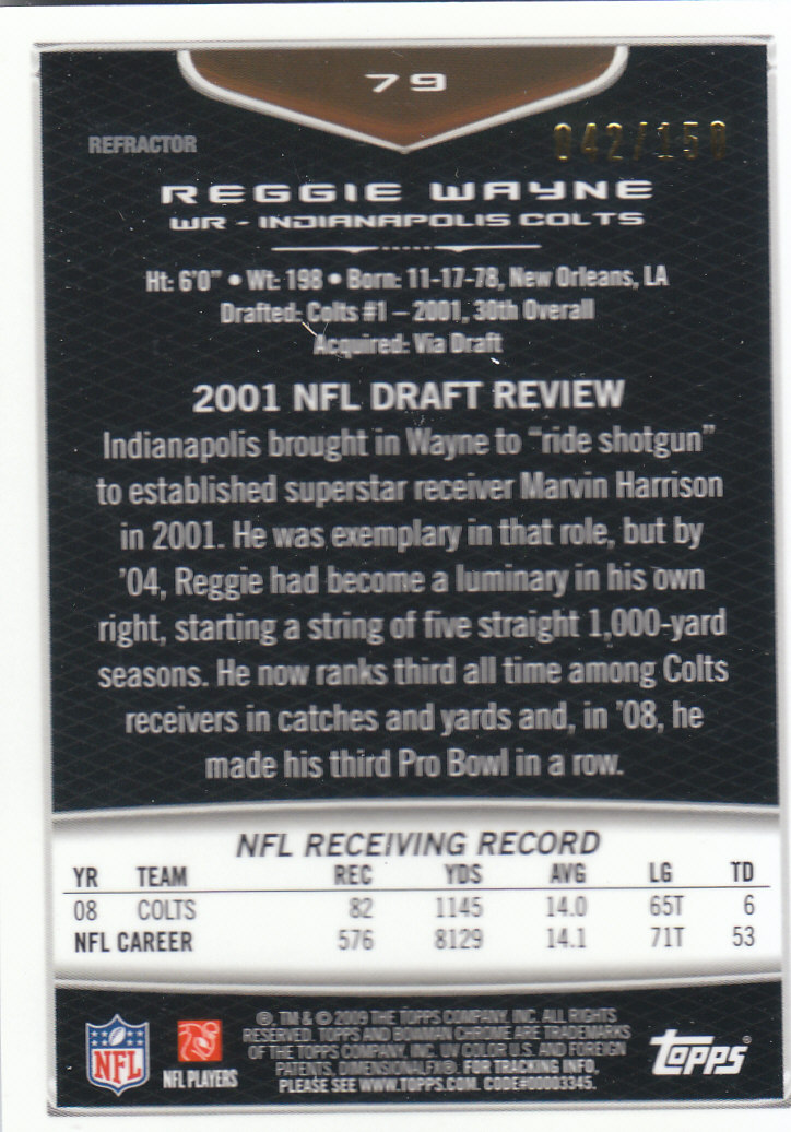 2009 Bowman Chrome Football Part 2 Parallel Refractors Cards - Picture 17 of 217