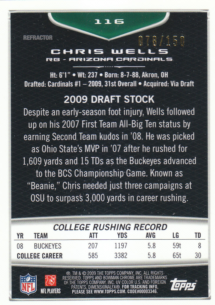 2009 Bowman Chrome Football Part 2 Parallel Refractors Cards - Picture 23 of 217