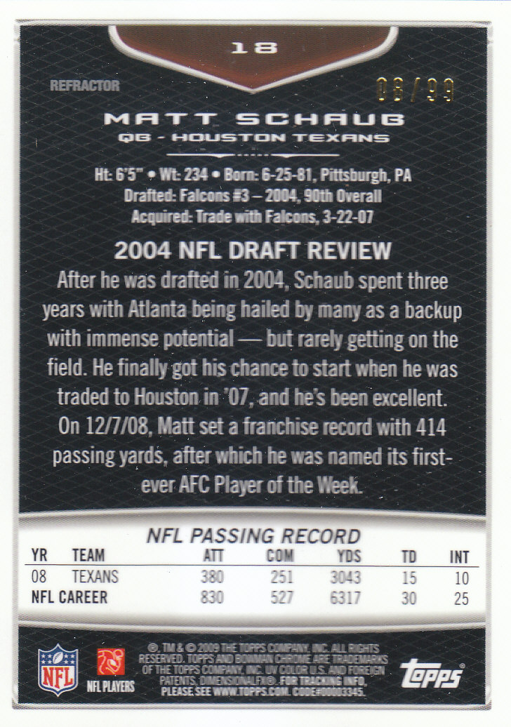 2009 Bowman Chrome Football Part 2 Parallel Refractors Cards - Picture 37 of 217