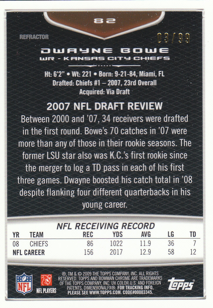 2009 Bowman Chrome Football Part 2 Parallel Refractors Cards - Picture 45 of 217