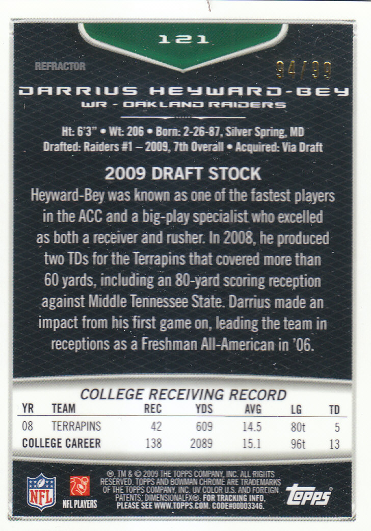 2009 Bowman Chrome Football Part 2 Parallel Refractors Cards - Picture 49 of 217