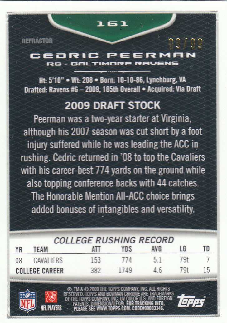 2009 Bowman Chrome Football Part 2 Parallel Refractors Cards - Picture 51 of 217