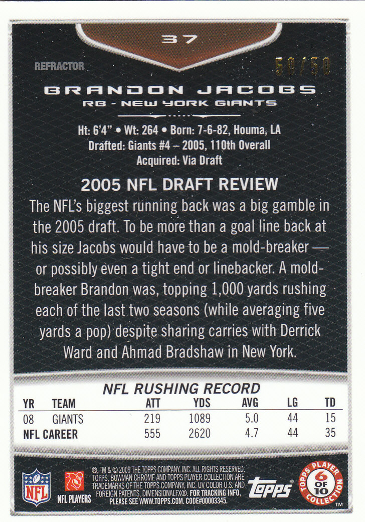 2009 Bowman Chrome Football Part 2 Parallel Refractors Cards - Picture 33 of 217