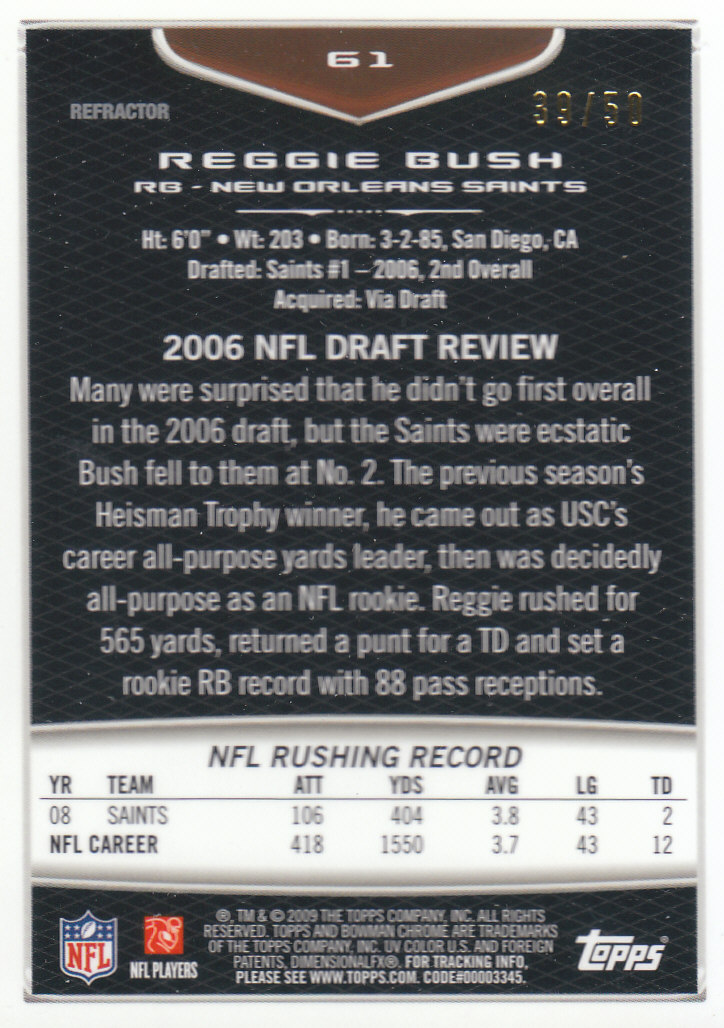 2009 Bowman Chrome Football Part 2 Parallel Refractors Cards - Picture 35 of 217