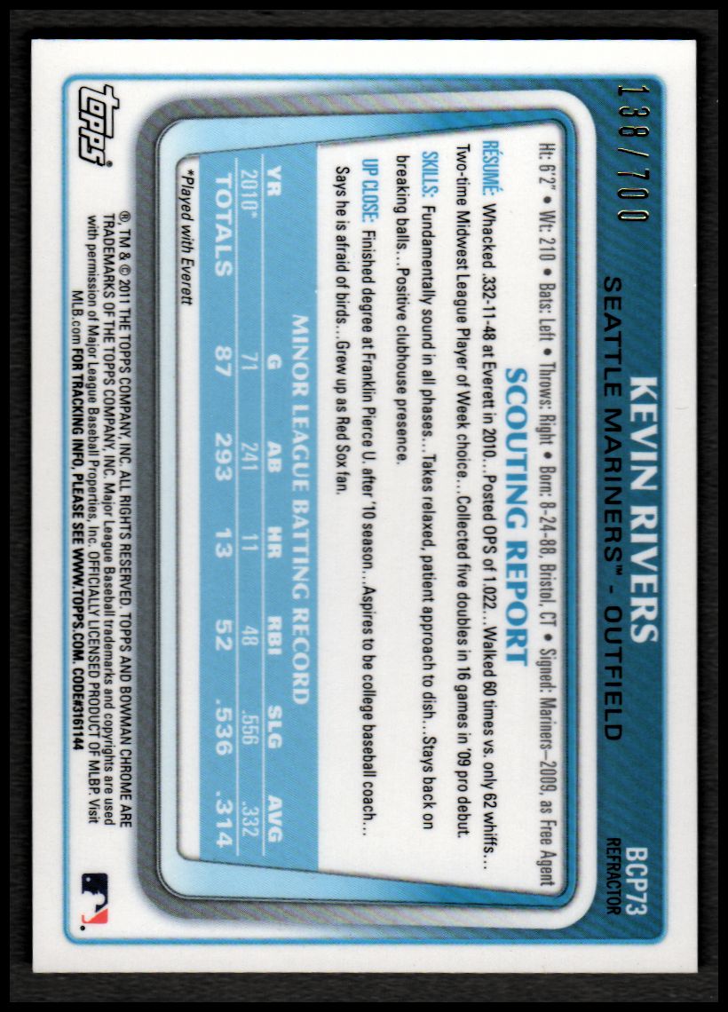 2011 Bowman Chrome Prospects Purple Refractors - Picture 42 of 122