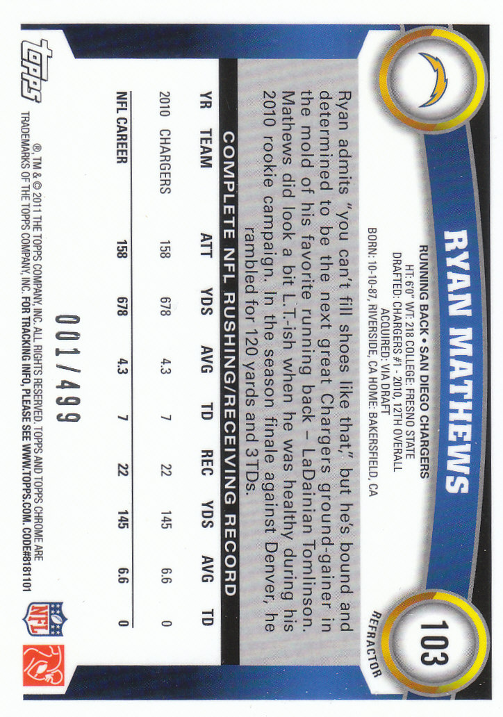 2011 Topps Chrome Football Part 2 Parallel Refractors Cards - Picture 39 of 177