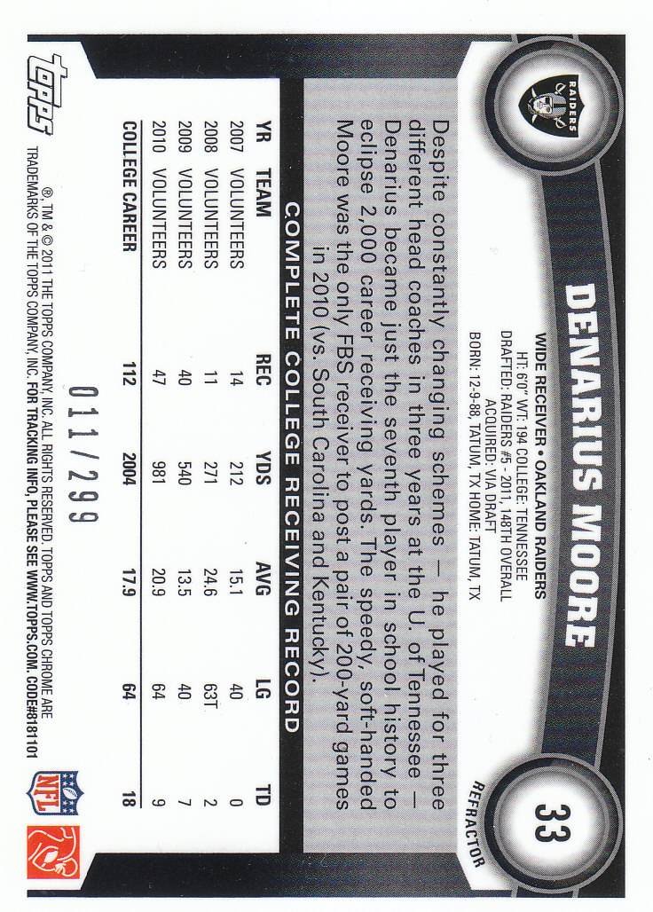 2011 Topps Chrome Football Part 2 Parallel Refractors Cards - Picture 3 of 177