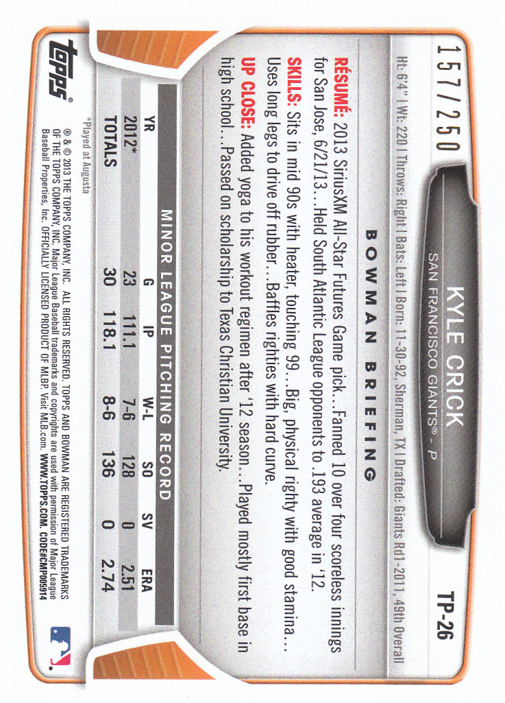 2013 Bowman Draft Baseball Part 2 - Picture 188 of 193