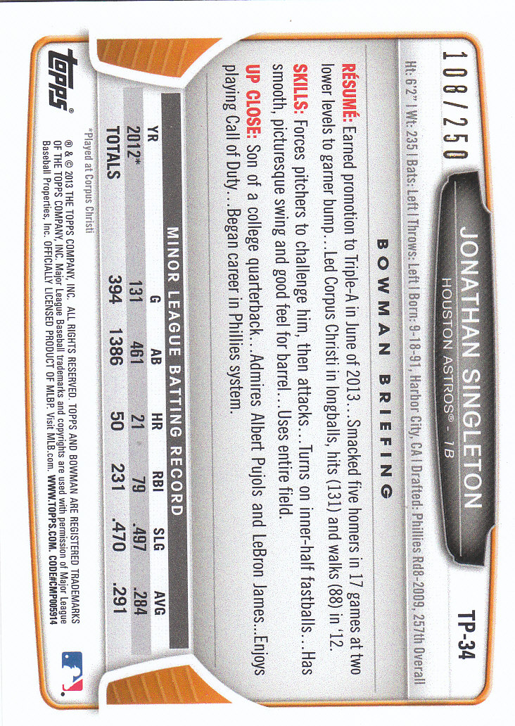 2013 Bowman Draft Baseball Part 2 - Picture 190 of 193