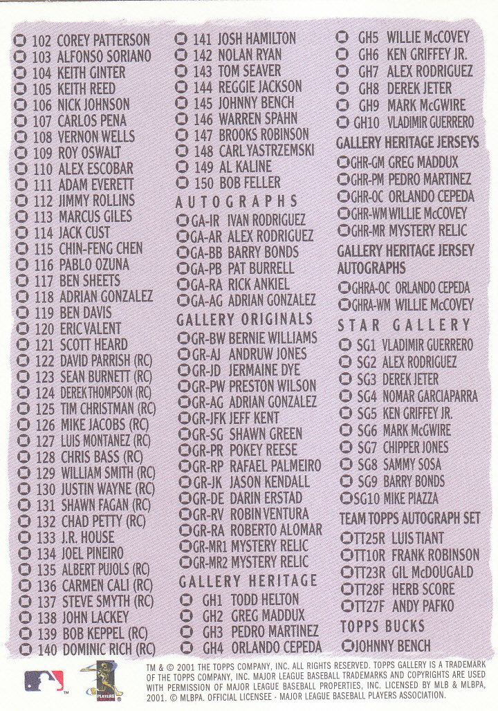 2001 Topps Gallery Baseball - Picture 249 of 256