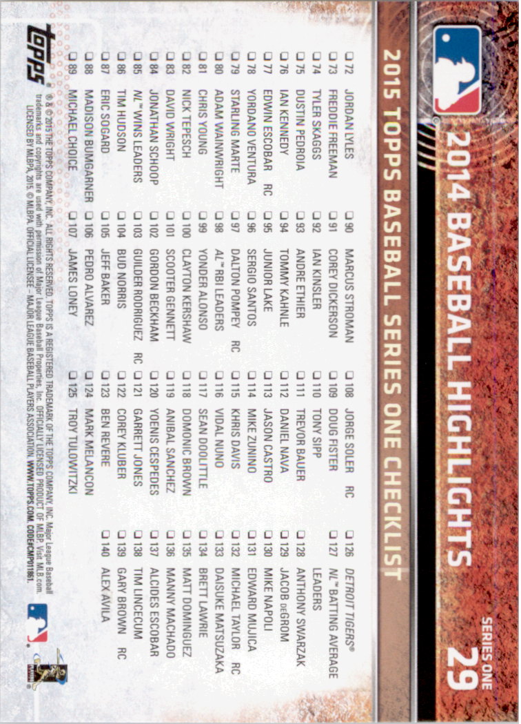 2015 Topps Baseball Part 1 - Picture 57 of 485