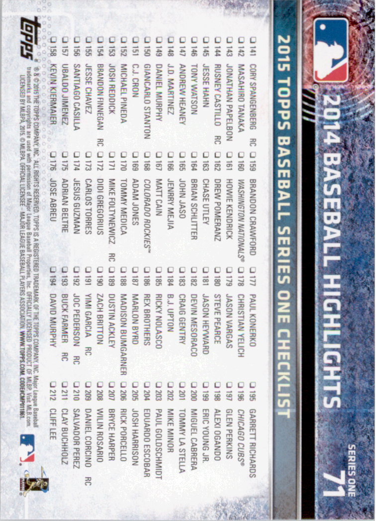 2015 Topps Baseball Part 1 - Picture 139 of 485