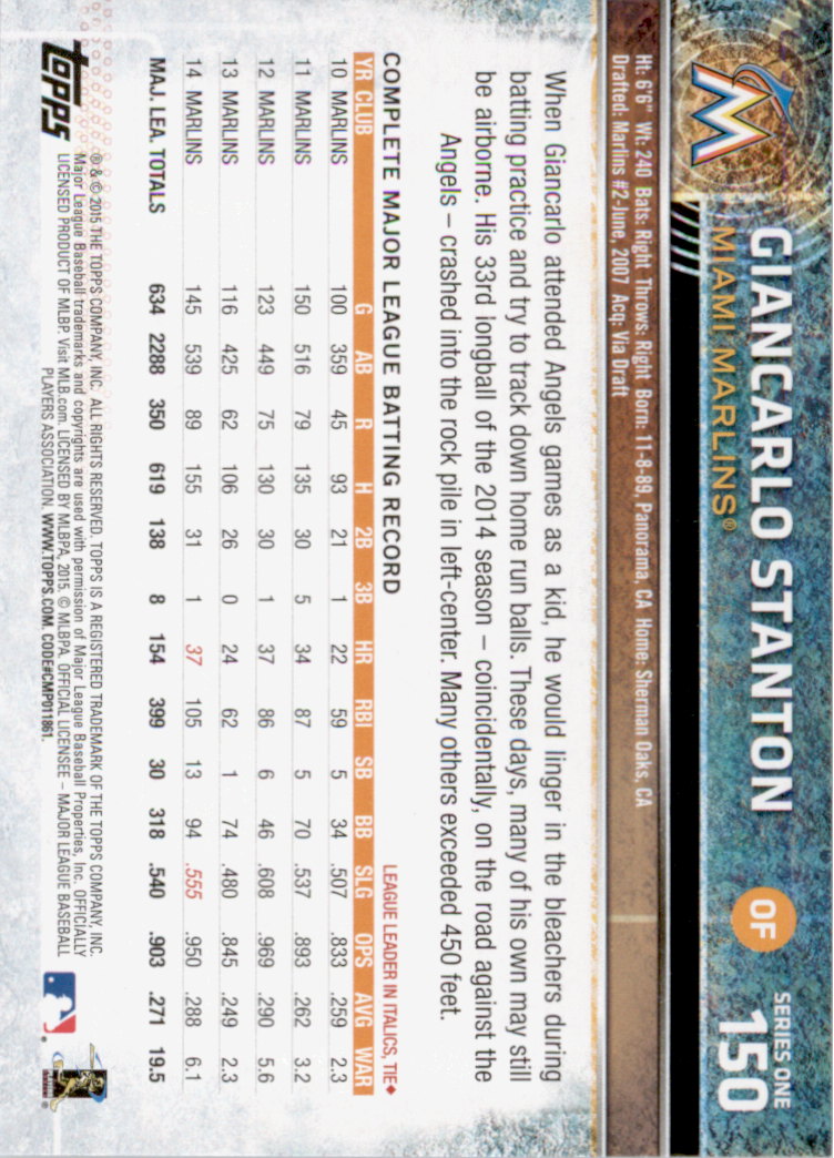 2015 Topps Baseball Part 1 - Picture 292 of 485