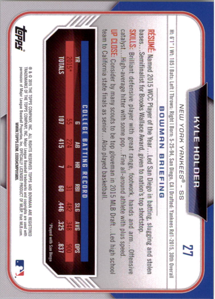 2015 Bowman Draft Baseball YOU PICK - Picture 41 of 305