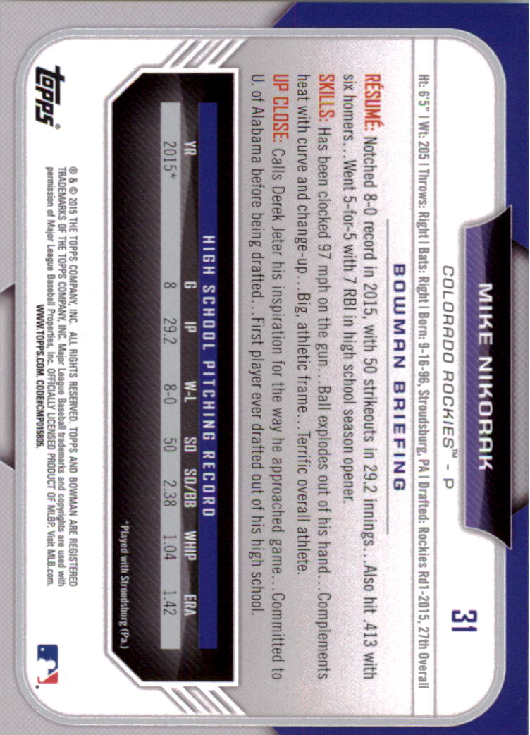 2015 Bowman Draft Baseball YOU PICK - Picture 46 of 305