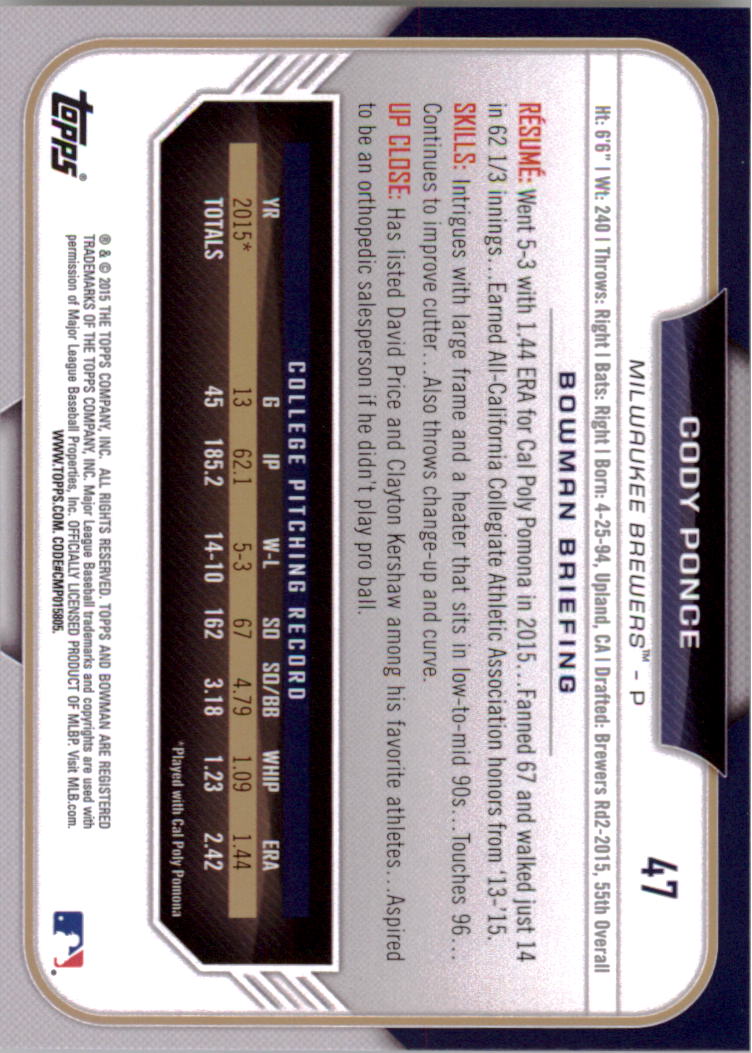 2015 Bowman Draft Baseball YOU PICK - Picture 73 of 305