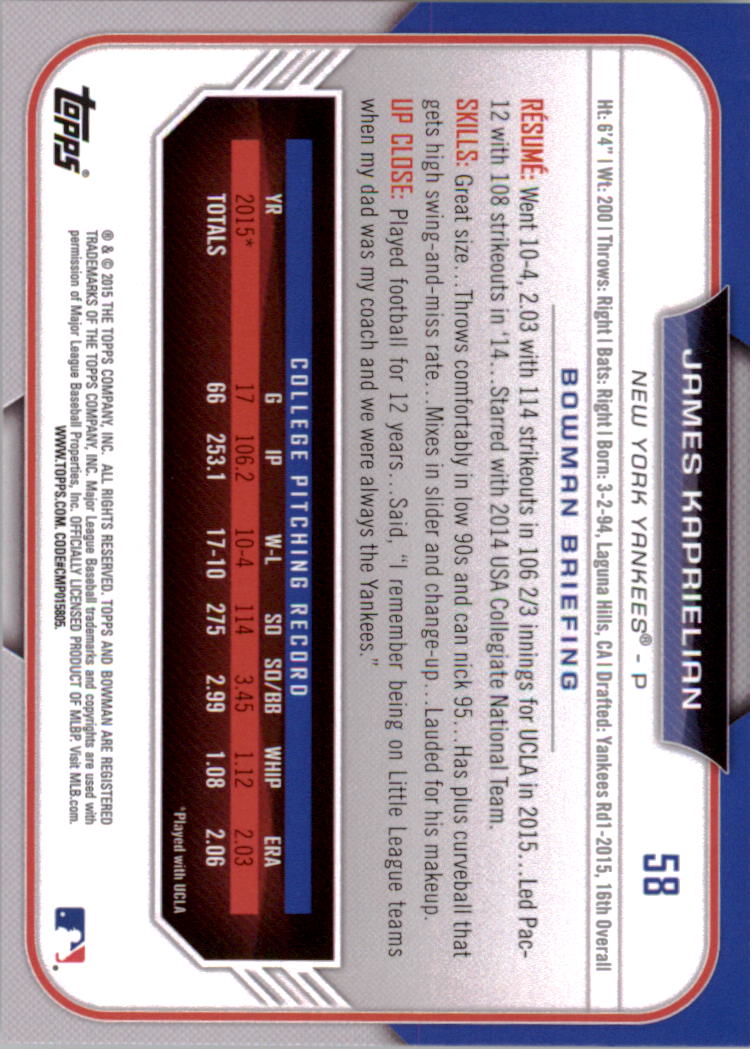 2015 Bowman Draft Baseball YOU PICK - Picture 90 of 305