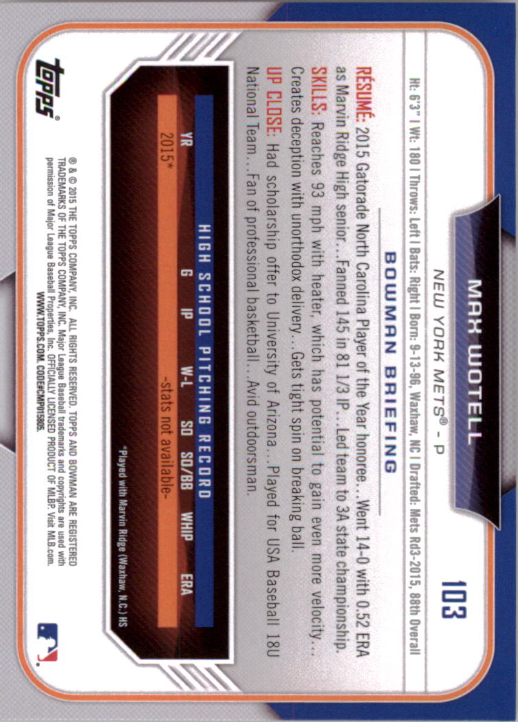 2015 Bowman Draft Baseball YOU PICK - Picture 157 of 305