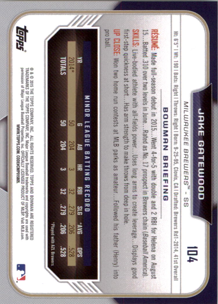 2015 Bowman Draft Baseball YOU PICK - Picture 159 of 305
