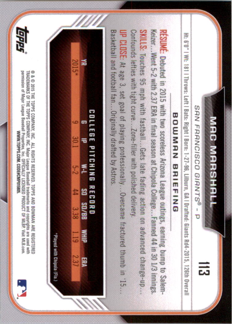 2015 Bowman Draft Baseball YOU PICK - Picture 176 of 305