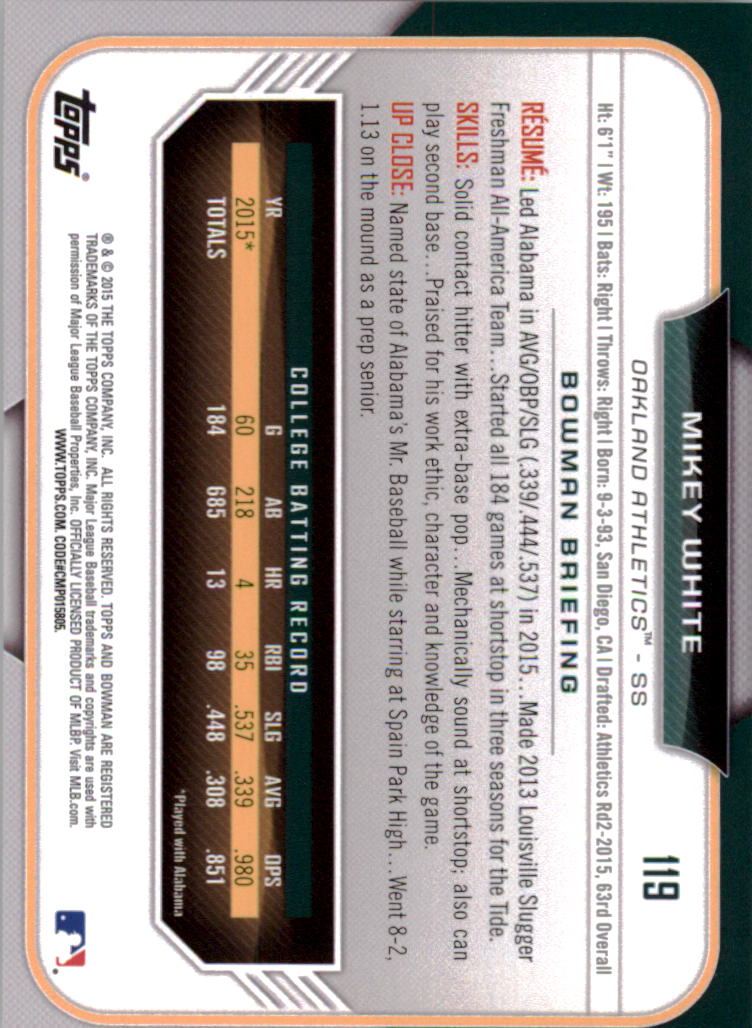 2015 Bowman Draft Baseball YOU PICK - Picture 186 of 305