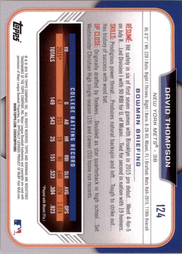 2015 Bowman Draft Baseball YOU PICK - Picture 195 of 305