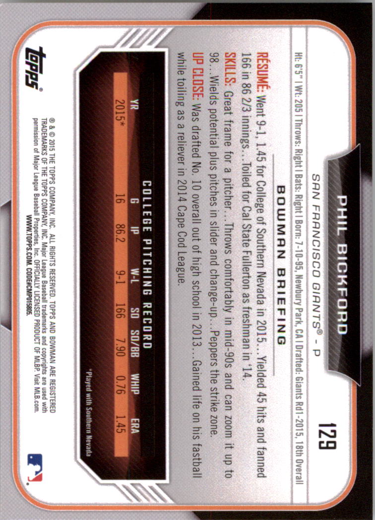 2015 Bowman Draft Baseball YOU PICK - Picture 204 of 305