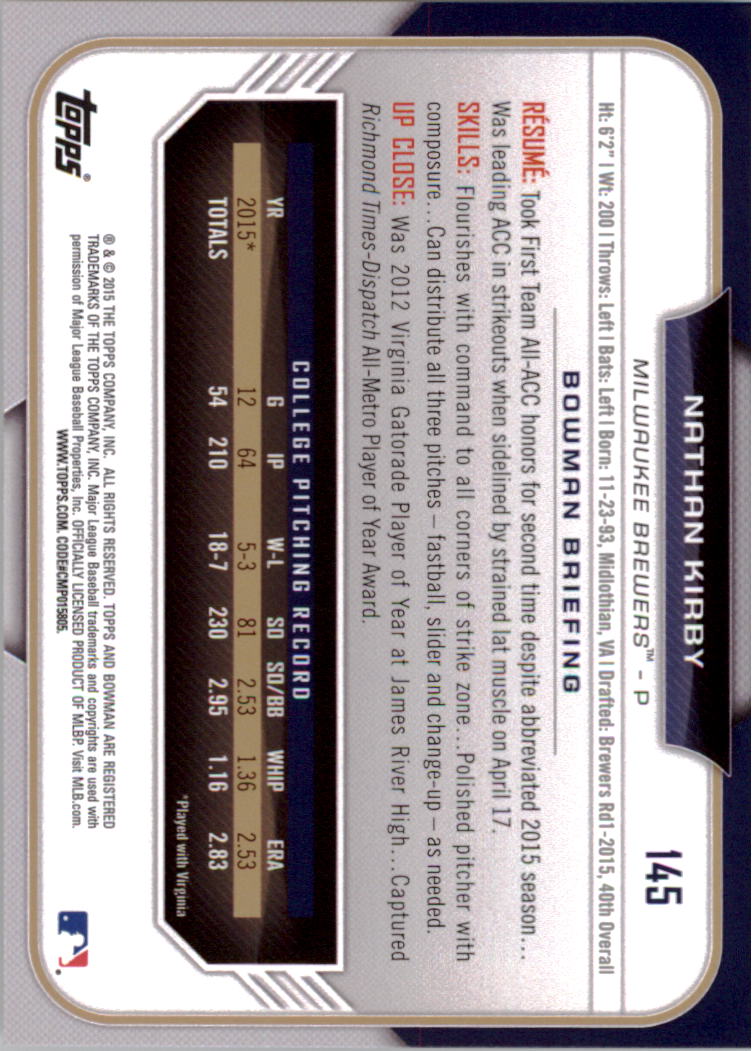 2015 Bowman Draft Baseball YOU PICK - Picture 227 of 305
