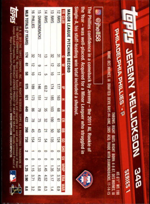 2017 Topps Baseball #251-502 - Picture 175 of 177