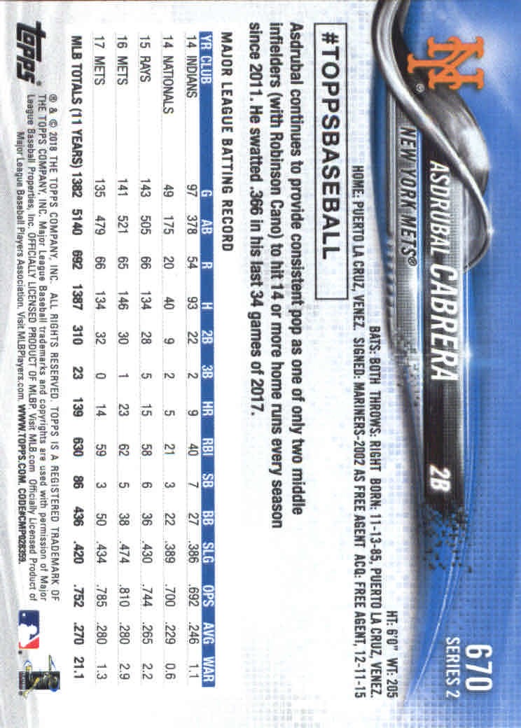 2018 Topps Series 2 Baseball Part 2 Main Set Card #601-#700 - Picture 141 of 187