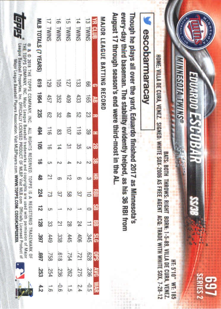 2018 Topps Series 2 Baseball Part 2 Main Set Card #601-#700 - Picture 183 of 187