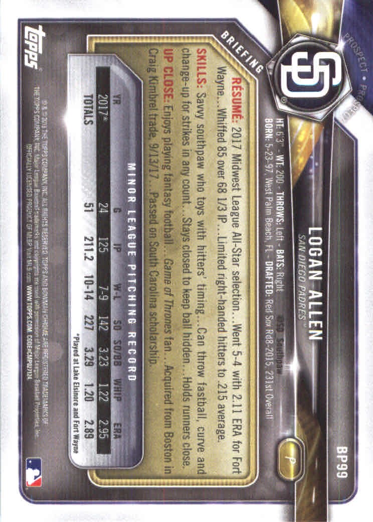 2018 Bowman Baseball Prospects and Parallel Cards - Picture 193 of 297