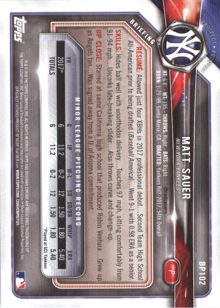 2018 Bowman Baseball Prospects and Parallel Cards - Picture 199 of 297