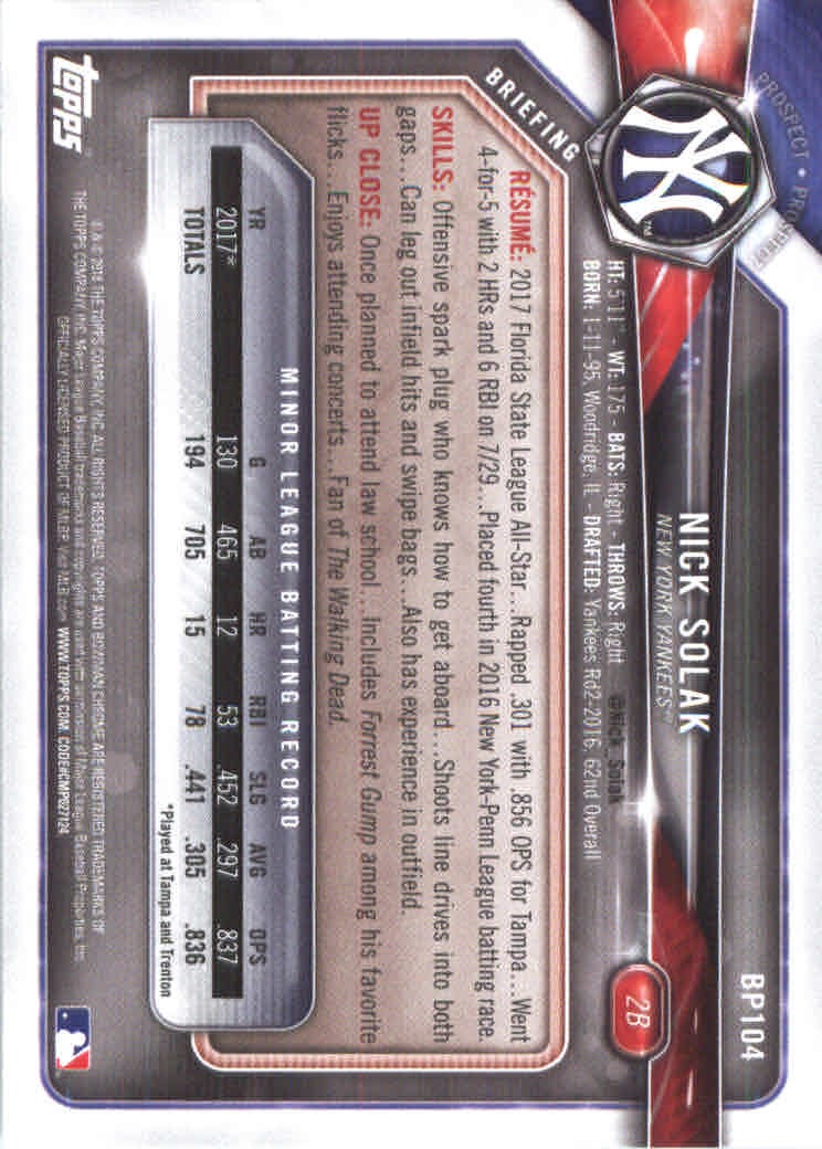 2018 Bowman Baseball Prospects and Parallel Cards - Picture 203 of 297