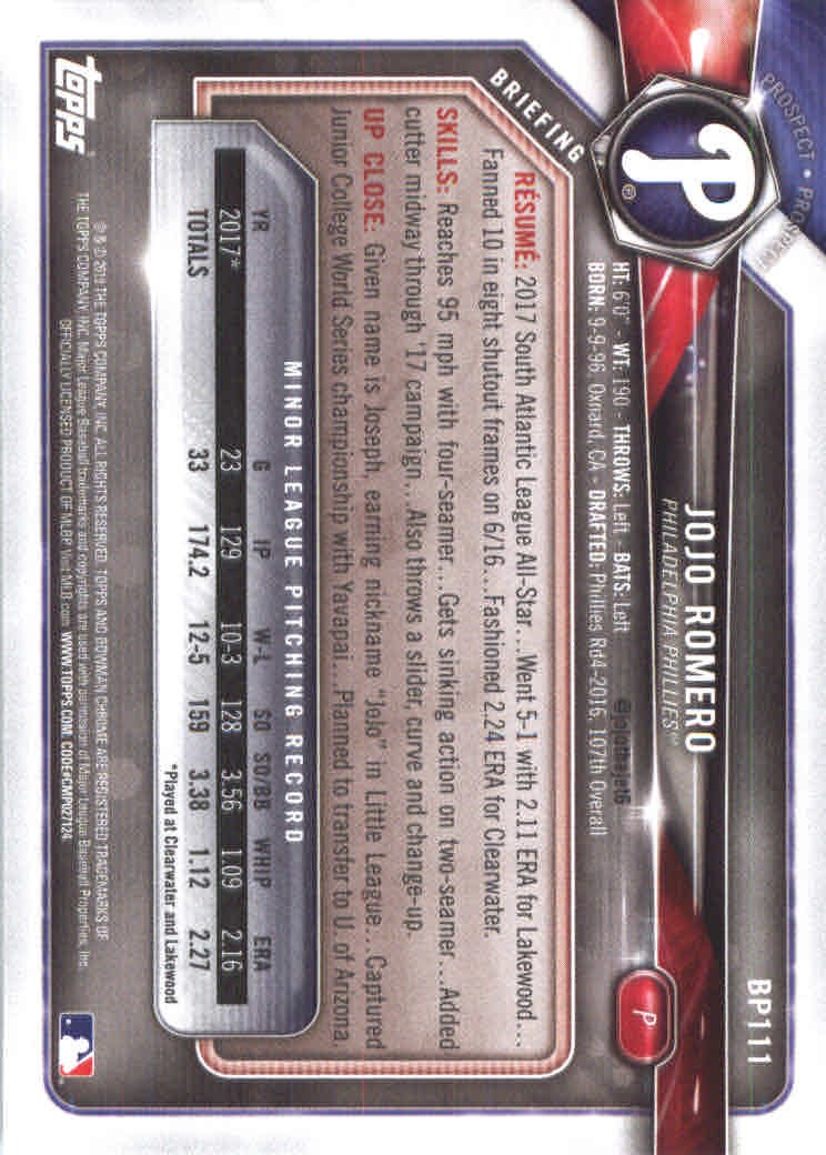 2018 Bowman Baseball Prospects and Parallel Cards - Picture 215 of 297