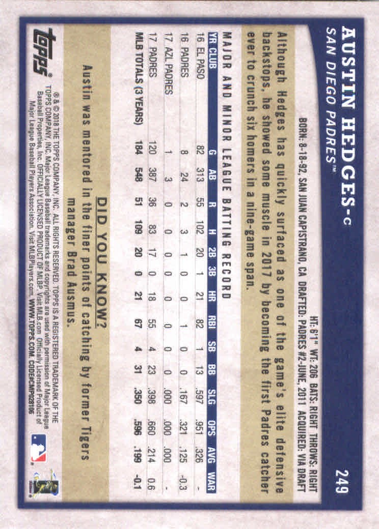 2018 Topps Big League Baseball Part 1 Main Set Cards #1 to #250 - Picture 482 of 484