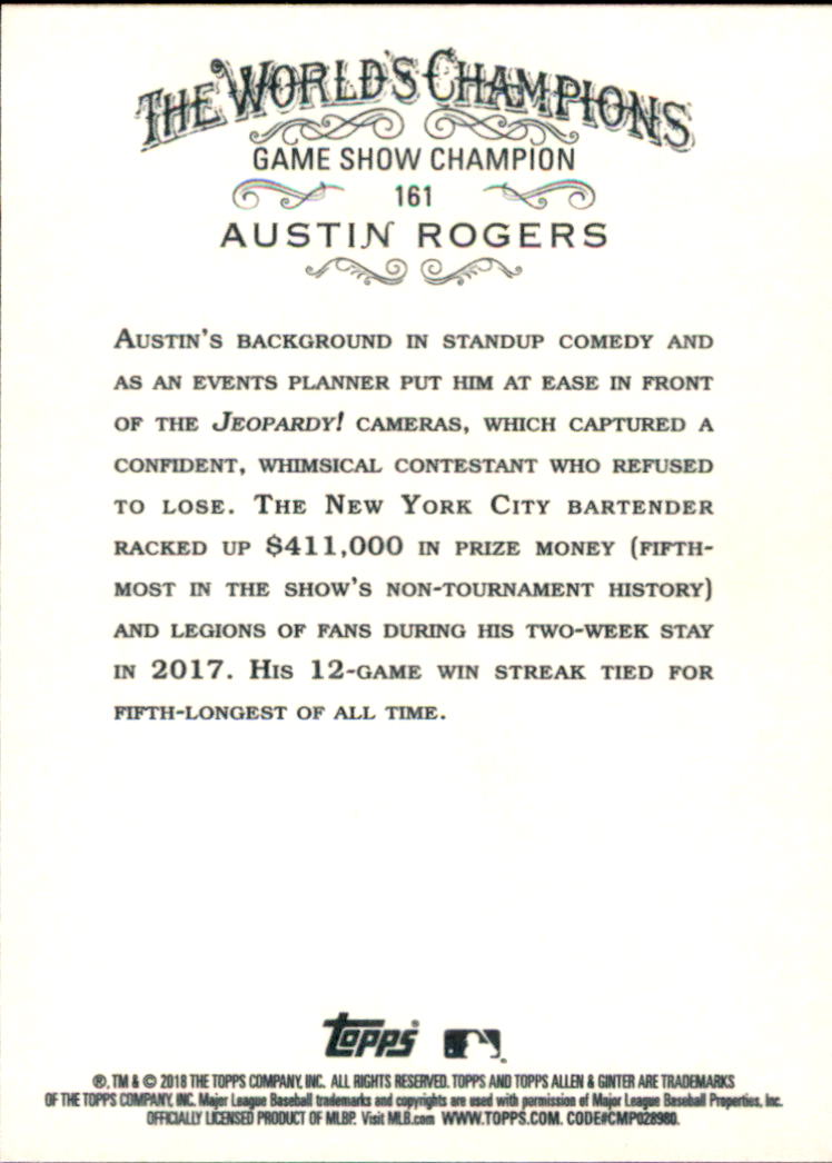 2018 Topps Allen and Ginter Baseball Part 1 Main Set Card #1 to #200 - Picture 295 of 373