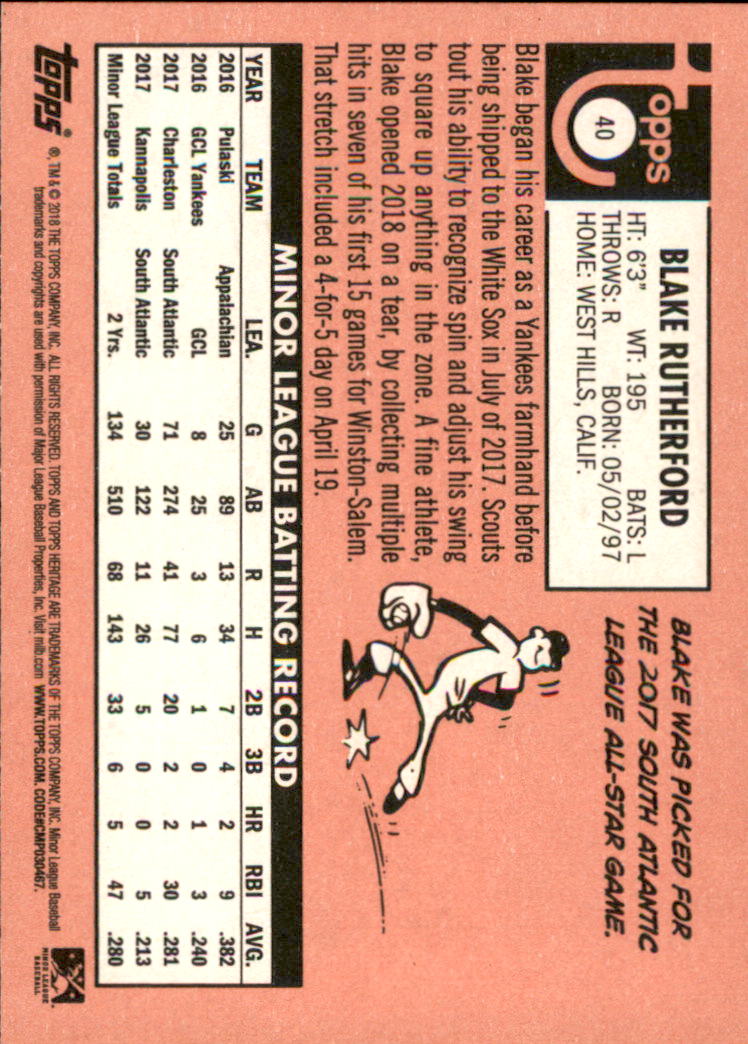 2018 Topps Heritage Minors Baseball Singles - You Choose - Picture 47 of 215